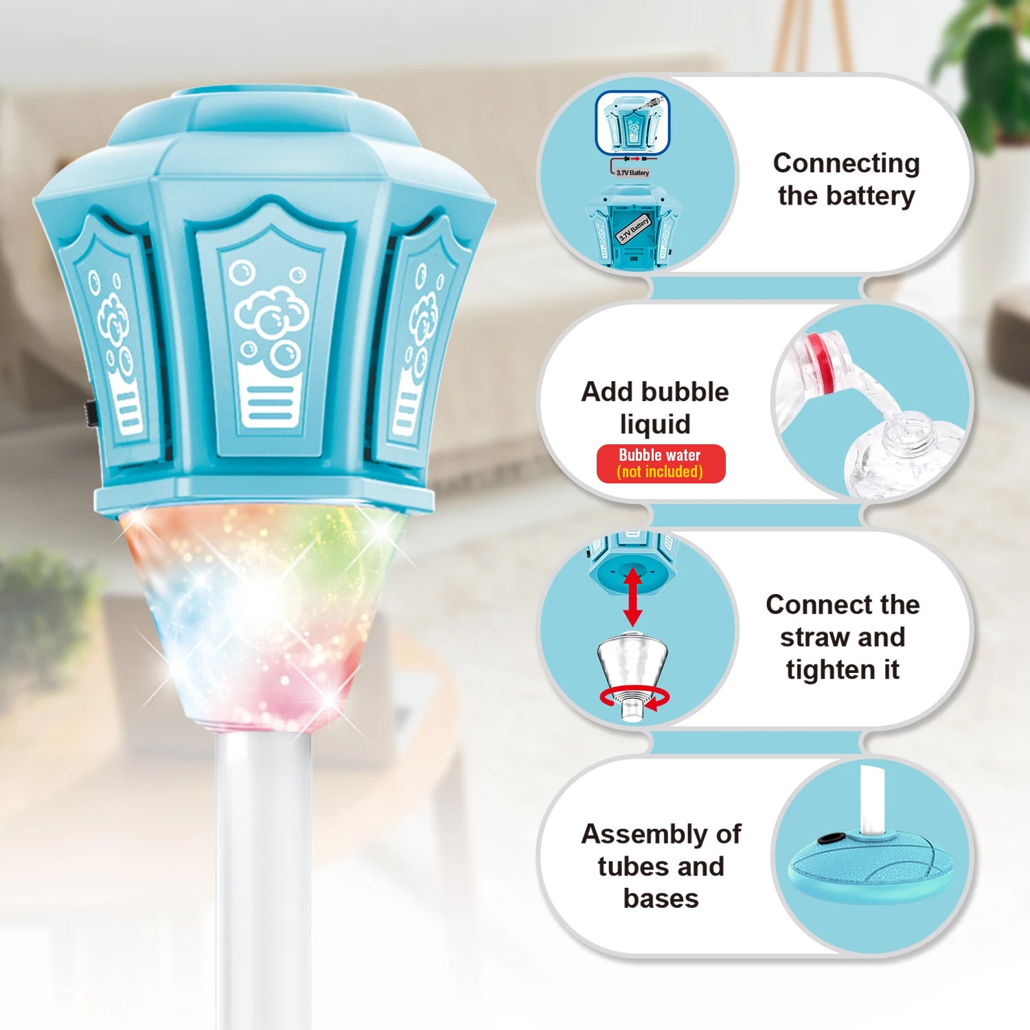 Máquina de burbujas con soporte con luces y música para soplador de burbujas de jabón al aire libre, adecuado para deportes acuáticos, decoración para fiesta de boda, burbujas