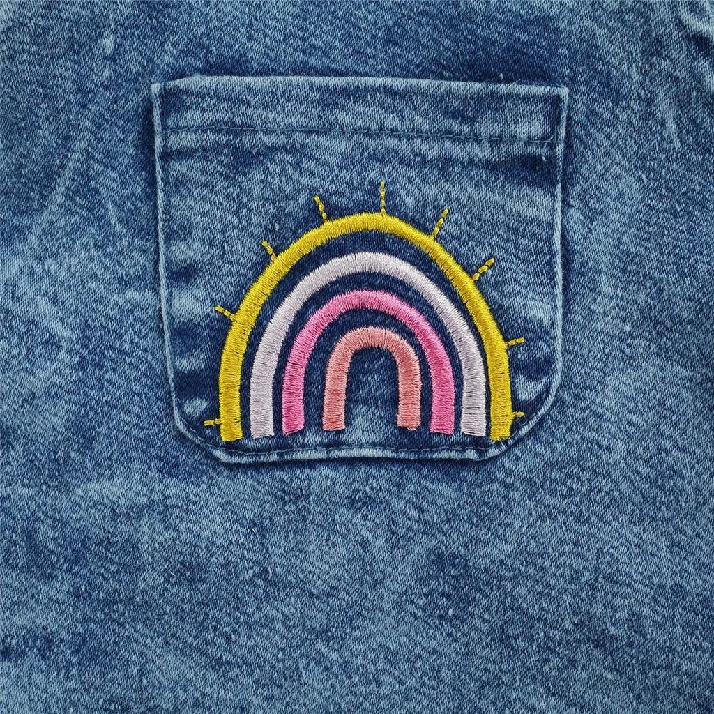 Baby Girl Rainbow-Embroidered Denim Romper & Headband