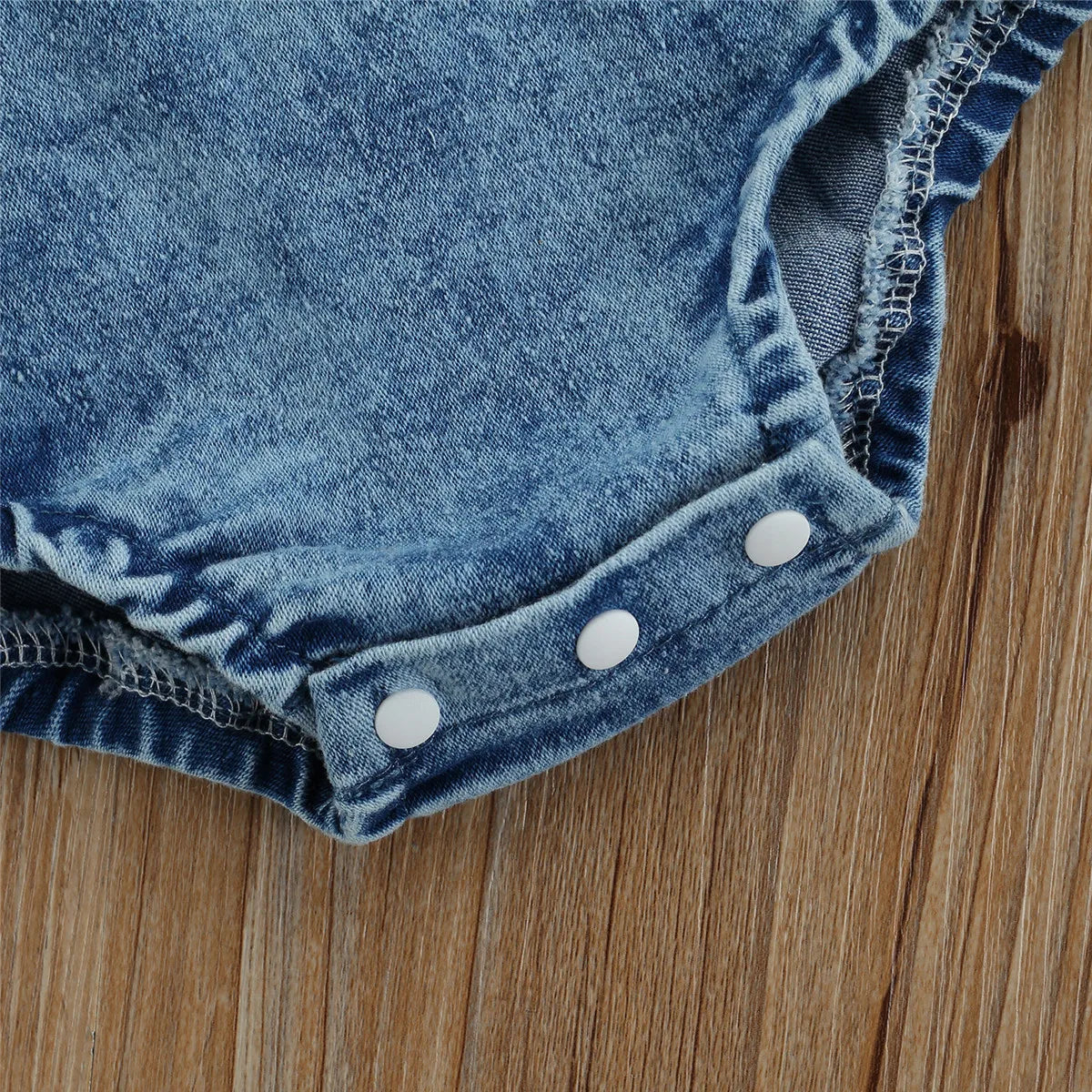 Baby Girl Rainbow-Embroidered Denim Romper & Headband