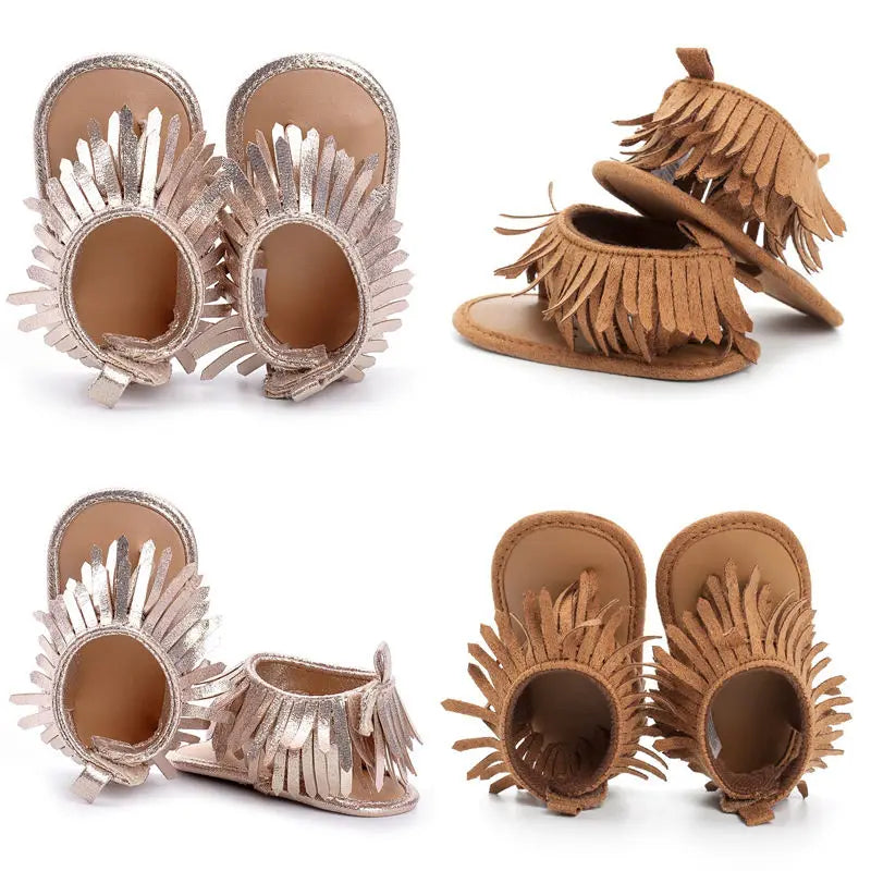 Baby Fringe Tassel Sandals with Buckle Strap