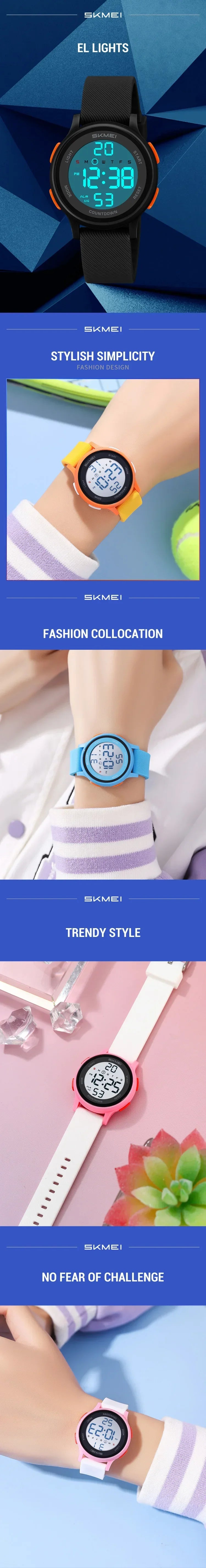 SKMEI 2427 relojes de pulsera digitales coloridos para niños, reloj electrónico deportivo resistente al agua para niños y niñas, reloj infantil a prueba de golpes