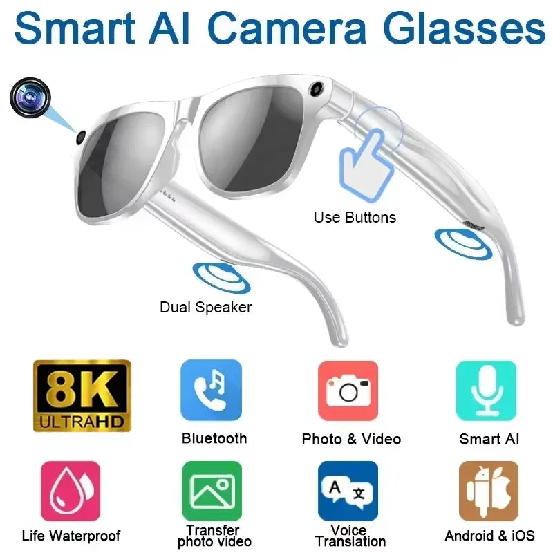 Lenovo Bluetooth 8K Smart AI Touch Glasses Camera With 800w Sport ChatGpt4.0 Sunglasses Calling Music Player For Men Women Gifts