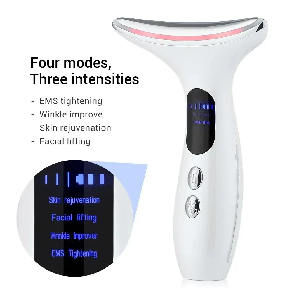 Dispositivo de masaje vibratorio para cuello y cara, máquina de Estiramiento facial, microcorrientes, terapia de luz roja, antiarrugas