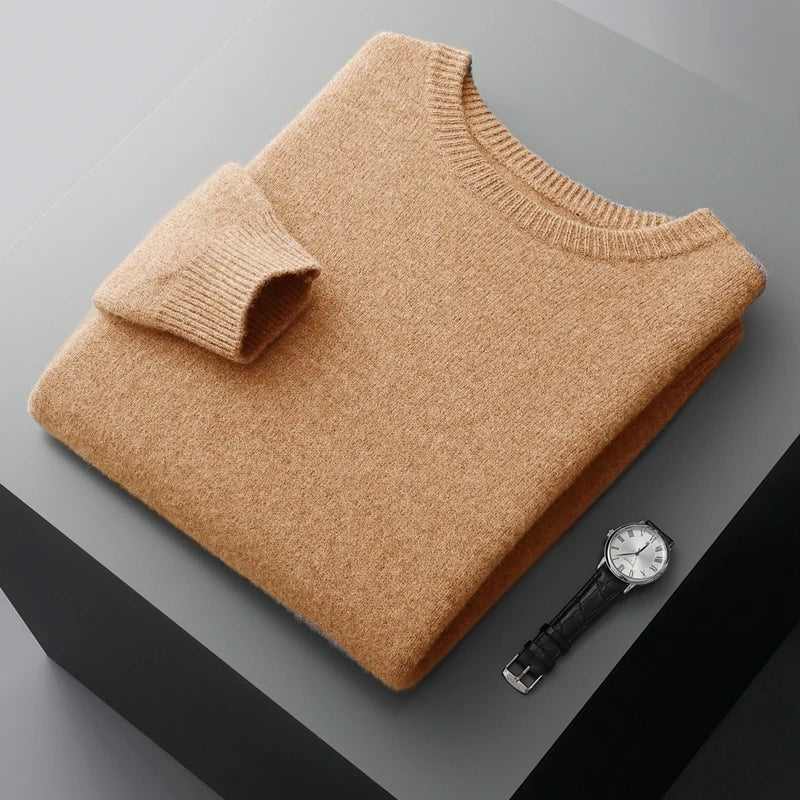 Suéter de lana para hombre Otoño e Invierno nuevo cuello redondo suelto Color sólido invierno engrosamiento camisa de fondo