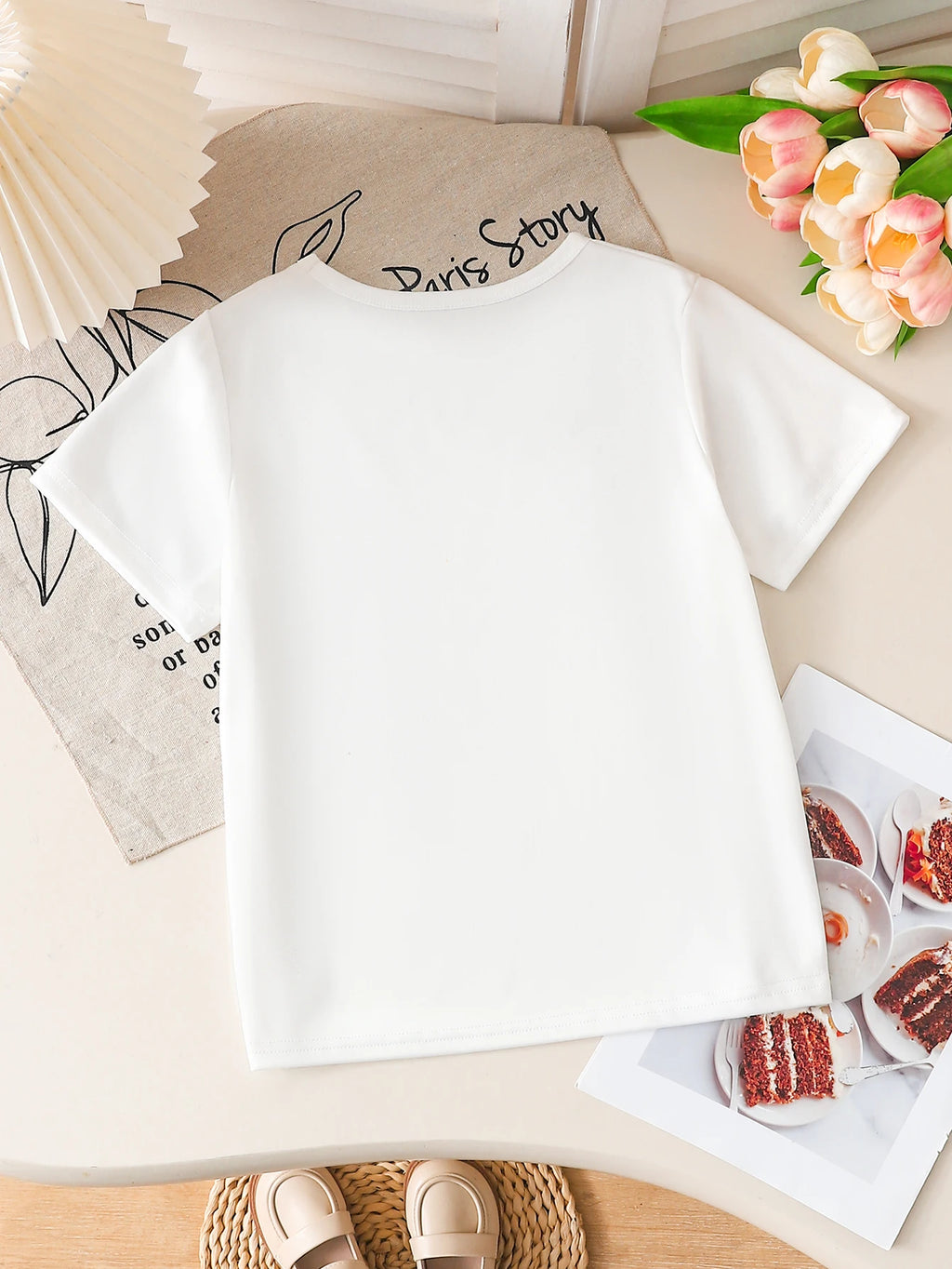 Camiseta de Manga Corta con Estampado de Grupo Idol de K-POP para Niñas, Linda Camiseta con Gráficos de Dibujos Animados, Top Informal de Verano para Niños