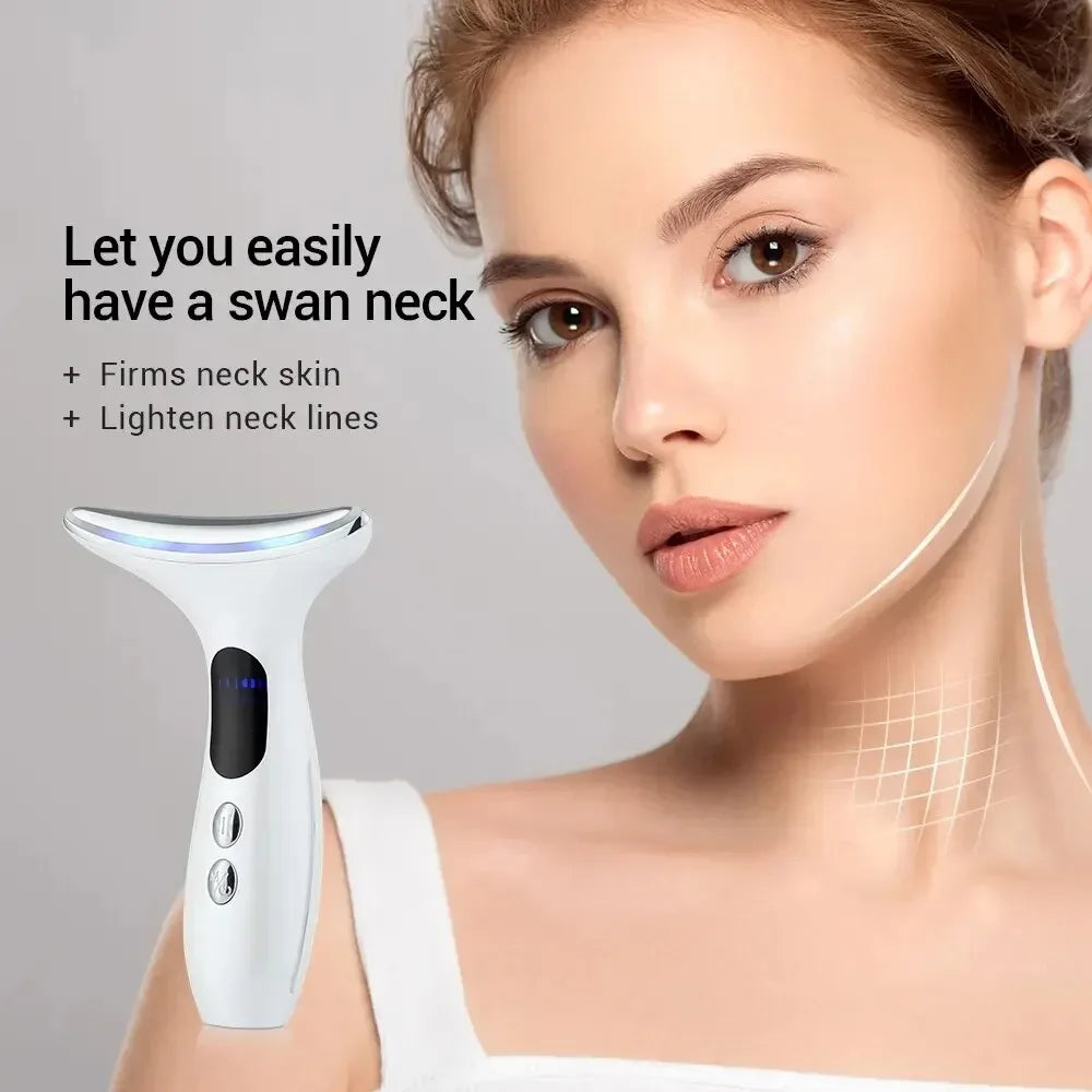 Dispositivo de masaje vibratorio para cuello y cara, máquina de Estiramiento facial, microcorrientes, terapia de luz roja, antiarrugas