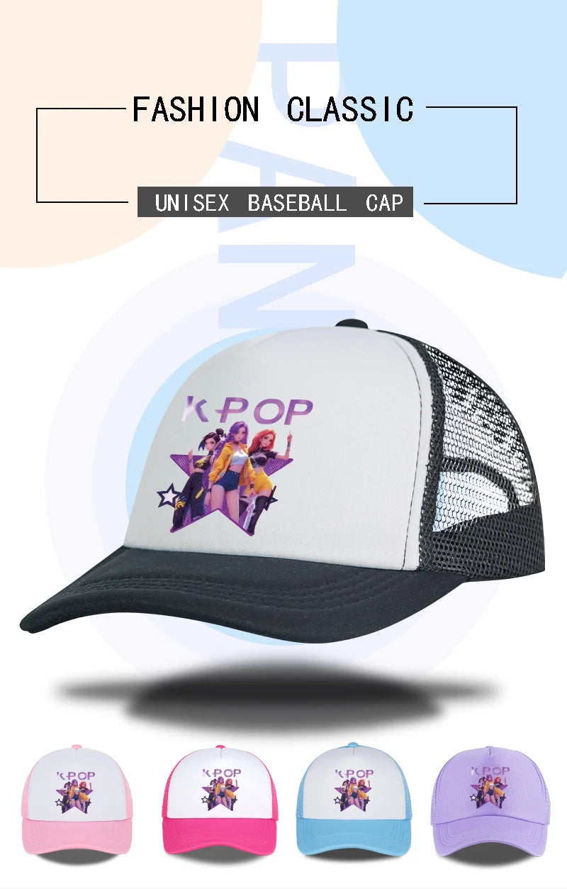 Gorra de malla estampada del grupo femenino de K-POP, gorra de béisbol transpirable de verano, sombrero de sol unisex ajustable, perfecto para los fanáticos del K-Pop