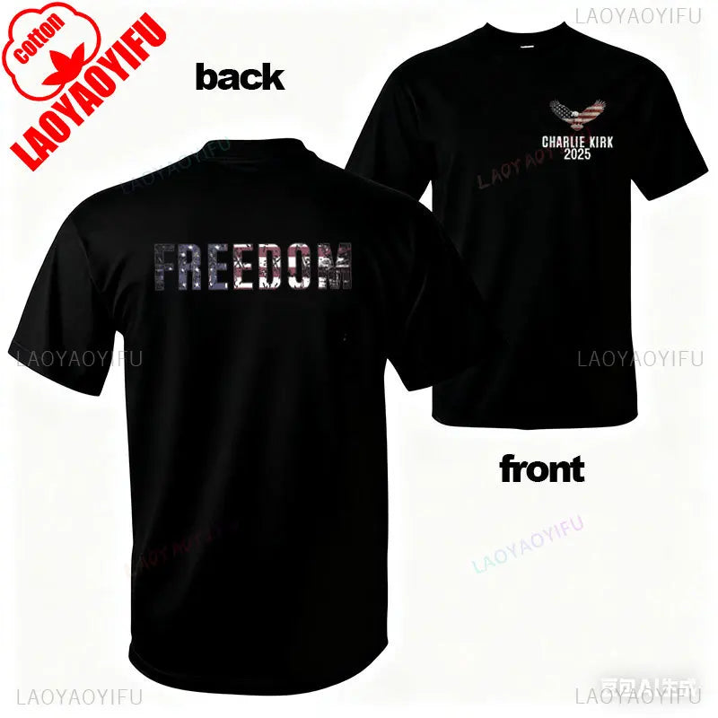 Camisa de libertad de Charlie Kirk, camiseta de héroe americano conmemorativa del homenaje, camiseta de activismo patriótico, camisetas gráficas Harajuku, ropa de calle