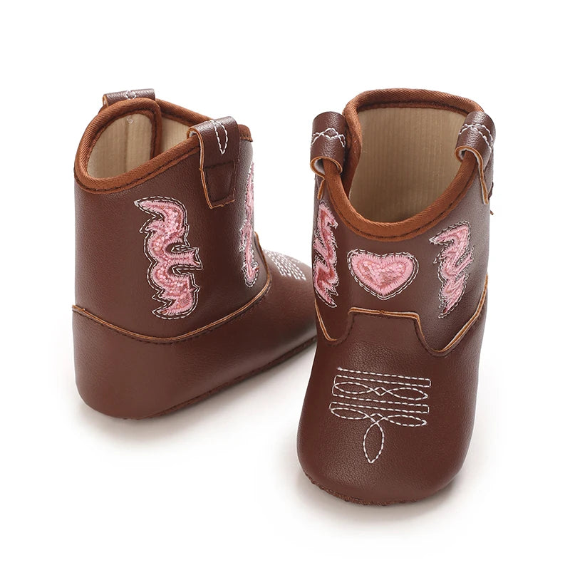 Baby Cowboy Boots Embroidery Soft Sole Baby Shoes Non‑Slip First Walkers Infant Toddler Booties Newborn Prewalker Shoes 0-18M