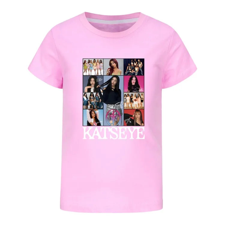 Camiseta KATSEYE Kpop para niños, ropa de verano 2026, camisetas de manga corta para niñas, ropa de calle a la moda para niños