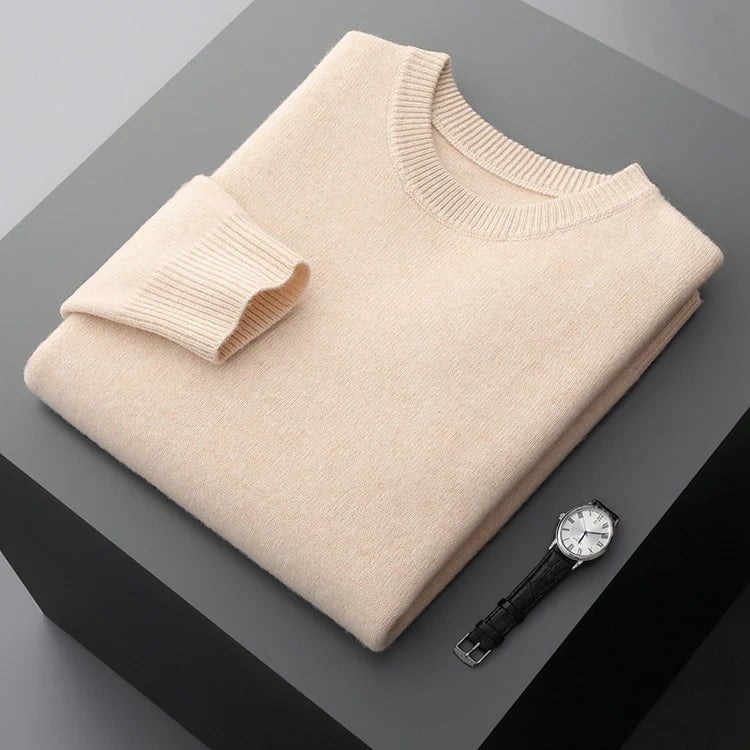Suéter de lana para hombre Otoño e Invierno nuevo cuello redondo suelto Color sólido invierno engrosamiento camisa de fondo