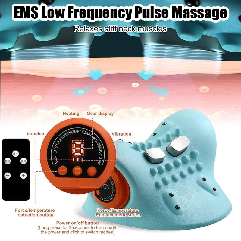 Masajeador eléctrico de tracción Cervical para cuello, almohada de masaje para amasar vibración, almohada ergonómica para la cabeza, herramienta de relajación para el hogar