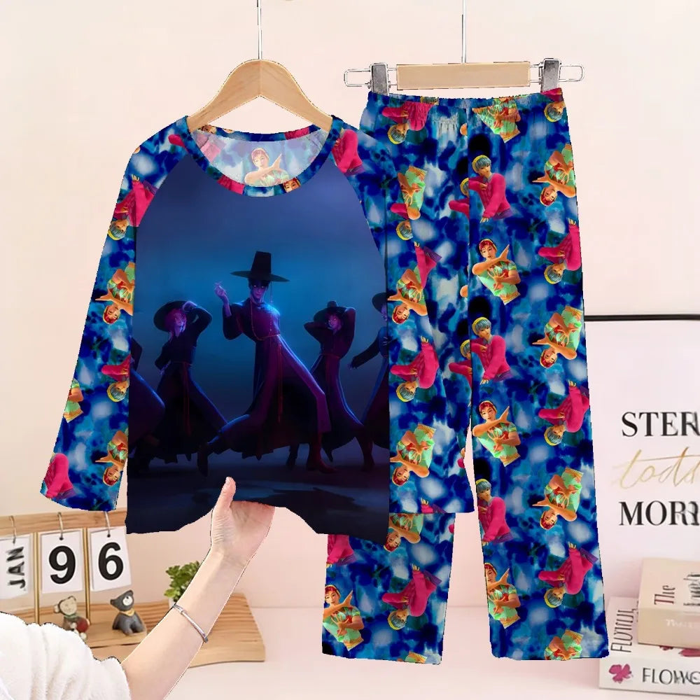 Conjunto de pijamas para niños KPop Demon Hunters Huntrix, ropa de manga larga para niñas, 2 uds., ropa de dormir para niños, ropa de dormir de dibujos animados para niños de 3 a 14 años