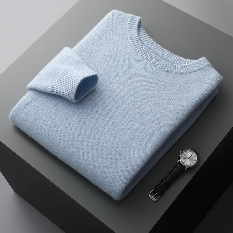Suéter de lana para hombre Otoño e Invierno nuevo cuello redondo suelto Color sólido invierno engrosamiento camisa de fondo
