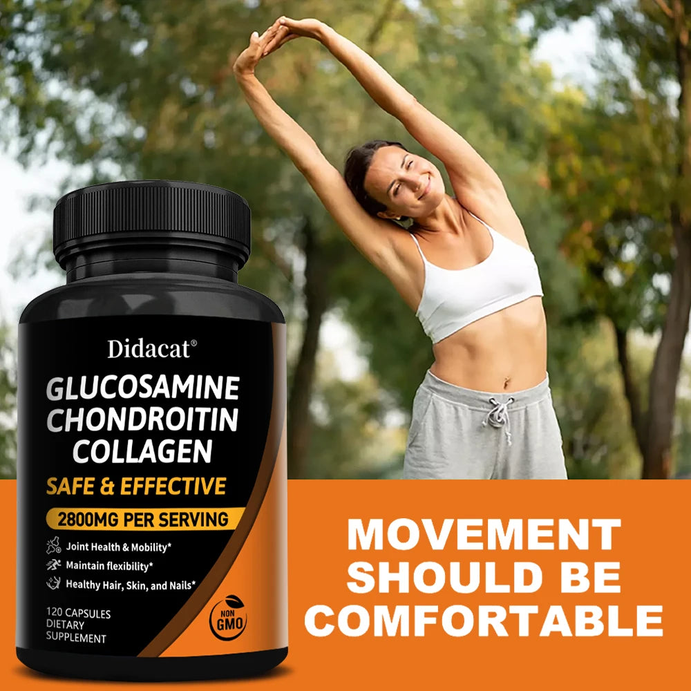 Complejo de Glucosamina y Condroitina con MSM, Suplemento Dietético para el Apoyo de las Articulaciones, Movimiento Cómodo y Formación de Colágeno