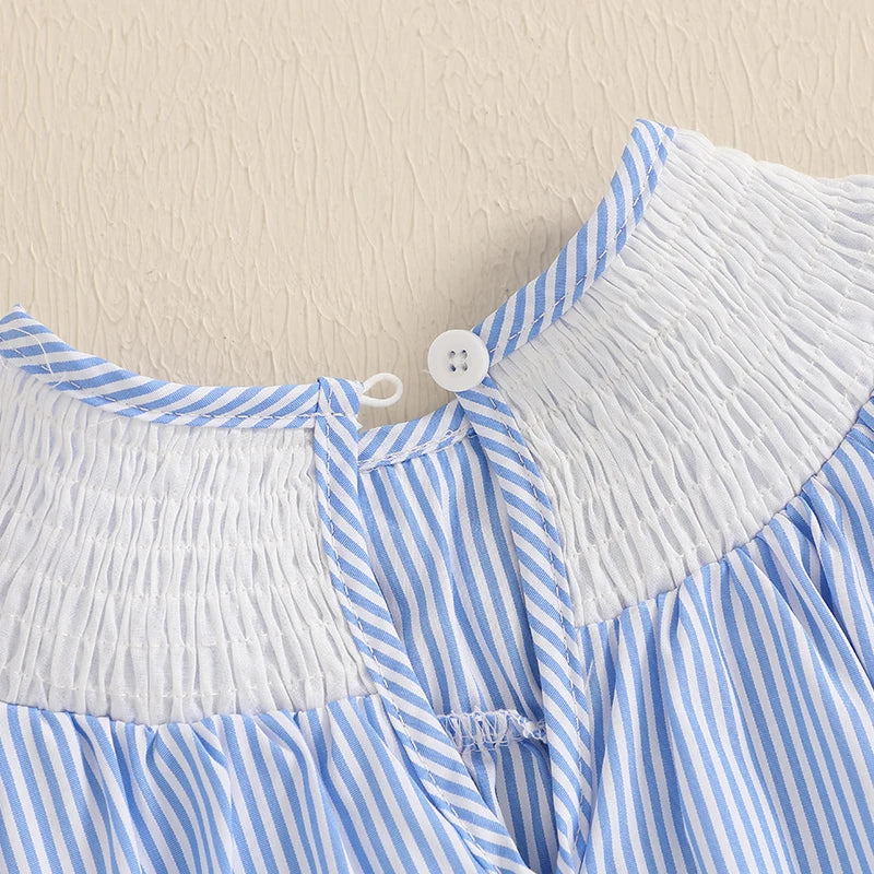 Baby Girl 4th of July Striped Star Romper with Bow