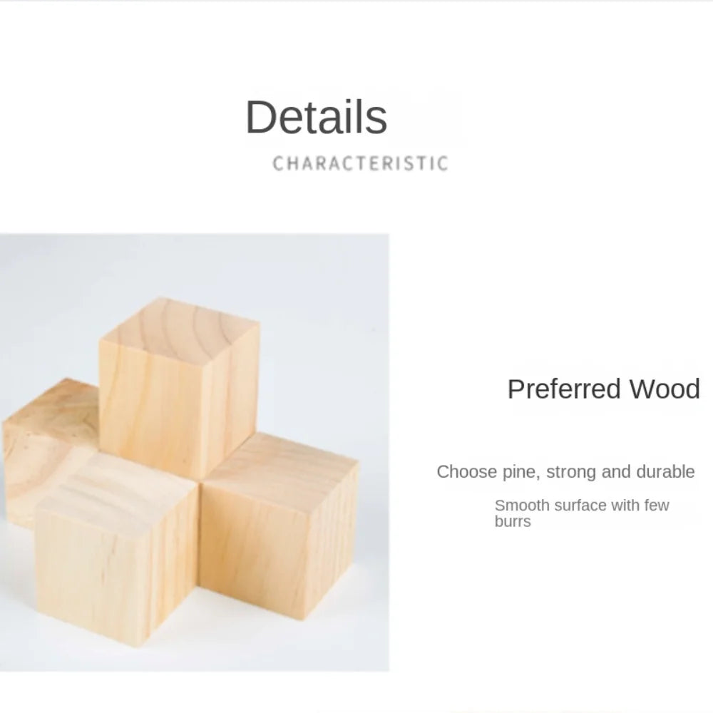 10pc DIY Building Block Unfinished Blank Wooden Natural Wooden Cube Kids Toy Square Block Woodwork Craft Puzzle Making Material