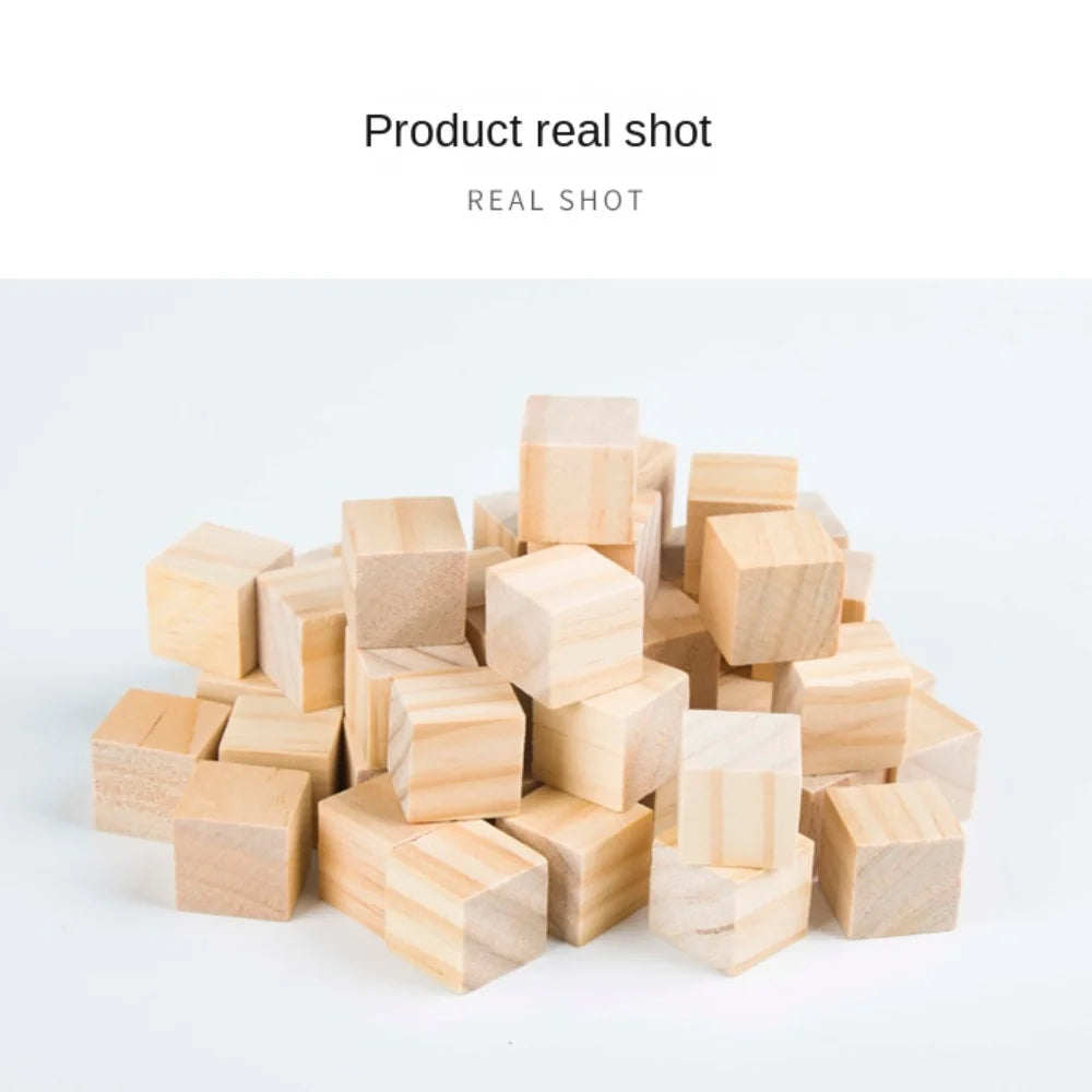 10pc DIY Building Block Unfinished Blank Wooden Natural Wooden Cube Kids Toy Square Block Woodwork Craft Puzzle Making Material