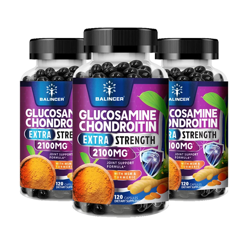 Glucosamina, Condroitina, Cúrcuma y MSM - Suplemento para la Salud de las Articulaciones, Antioxidante, Ayuda a Aliviar el Dolor de Espalda, Rodillas y Manos