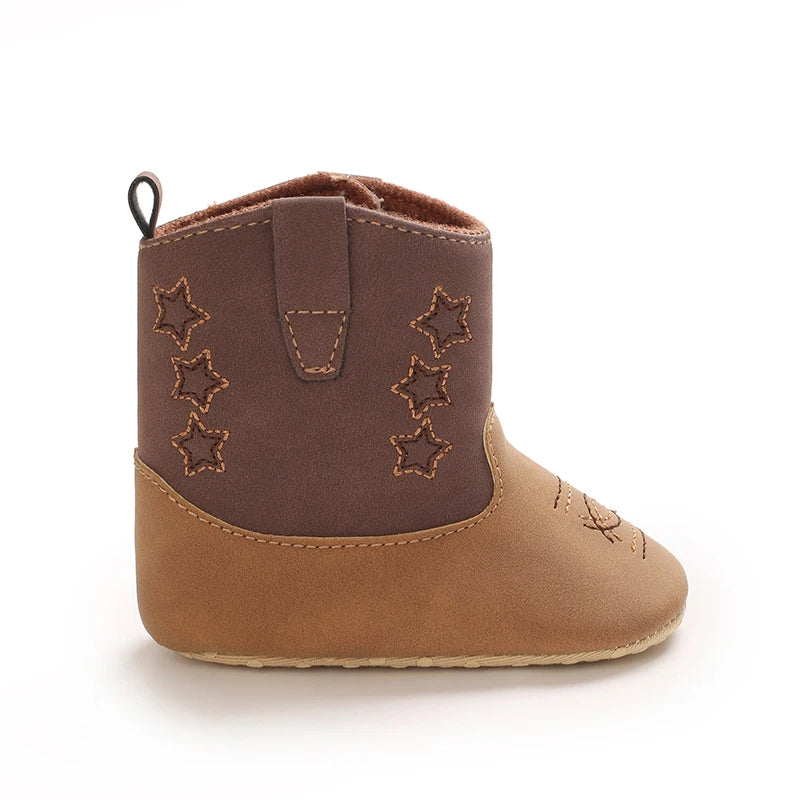 Baby Western Cowboy Boots Star Embroidered Soft Anti-Slip Sole Baby Steps First Baby Shoes 0-18M