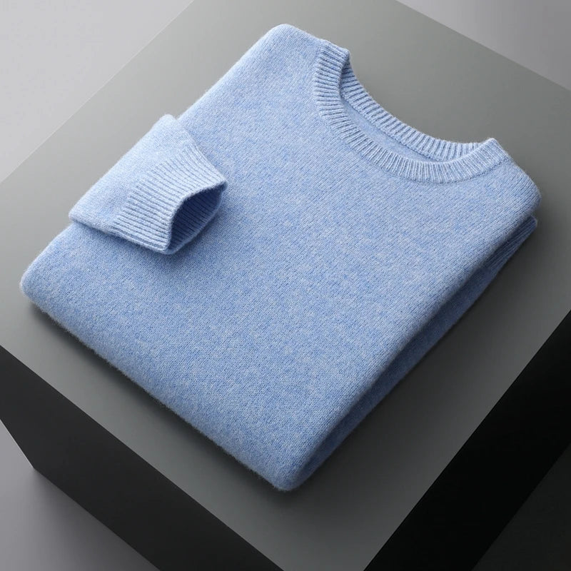 Suéter de lana para hombre Otoño e Invierno nuevo cuello redondo suelto Color sólido invierno engrosamiento camisa de fondo