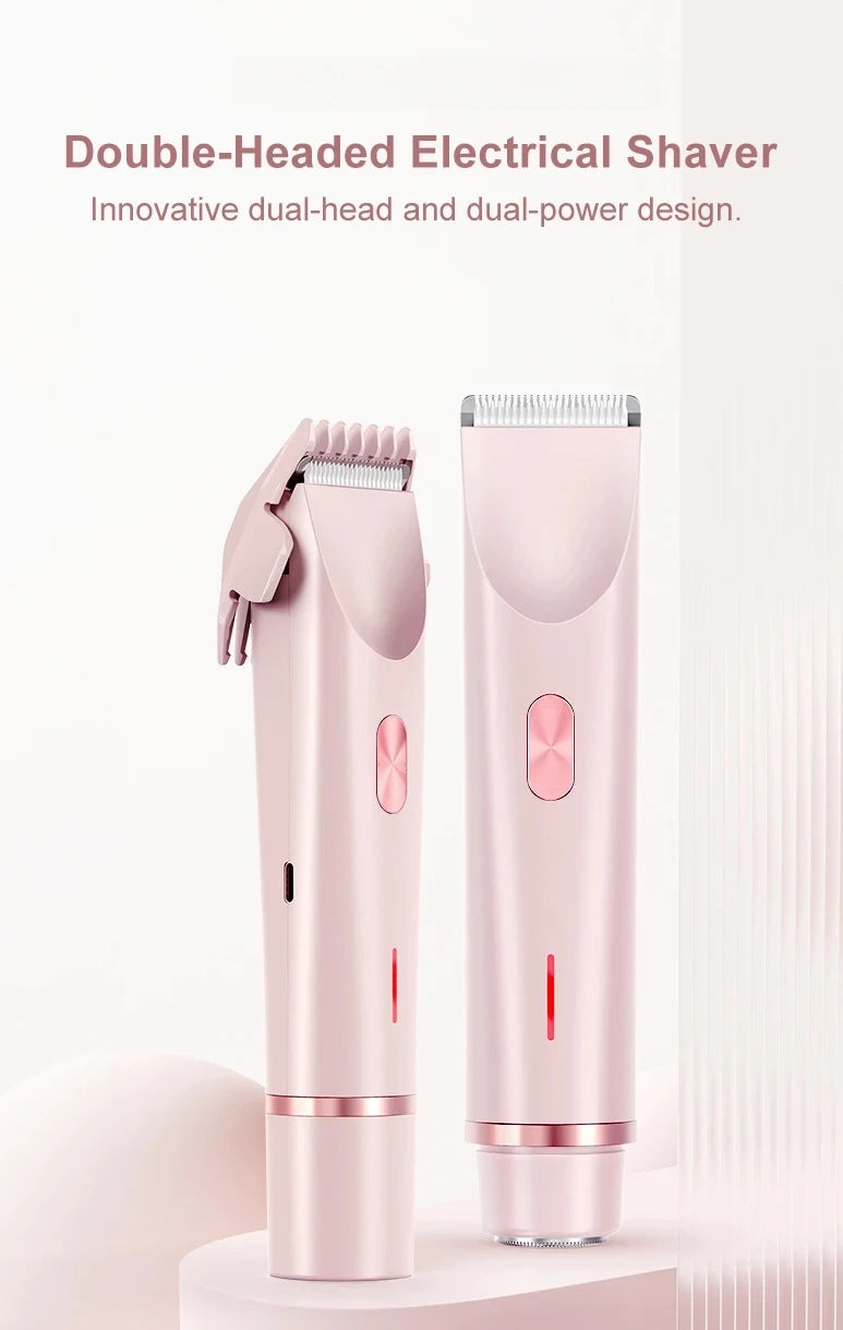 Maquinilla de afeitar eléctrica de doble cabezal para mujer, afeitadora indolora recargable en seco y húmedo, utensilio para eliminar el vello para zonas privadas corporales