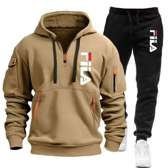 Conjunto de sudadera con capucha para hombre, conjunto de dos piezas de top cómodo y a la moda y pantalones deportivos casuales.