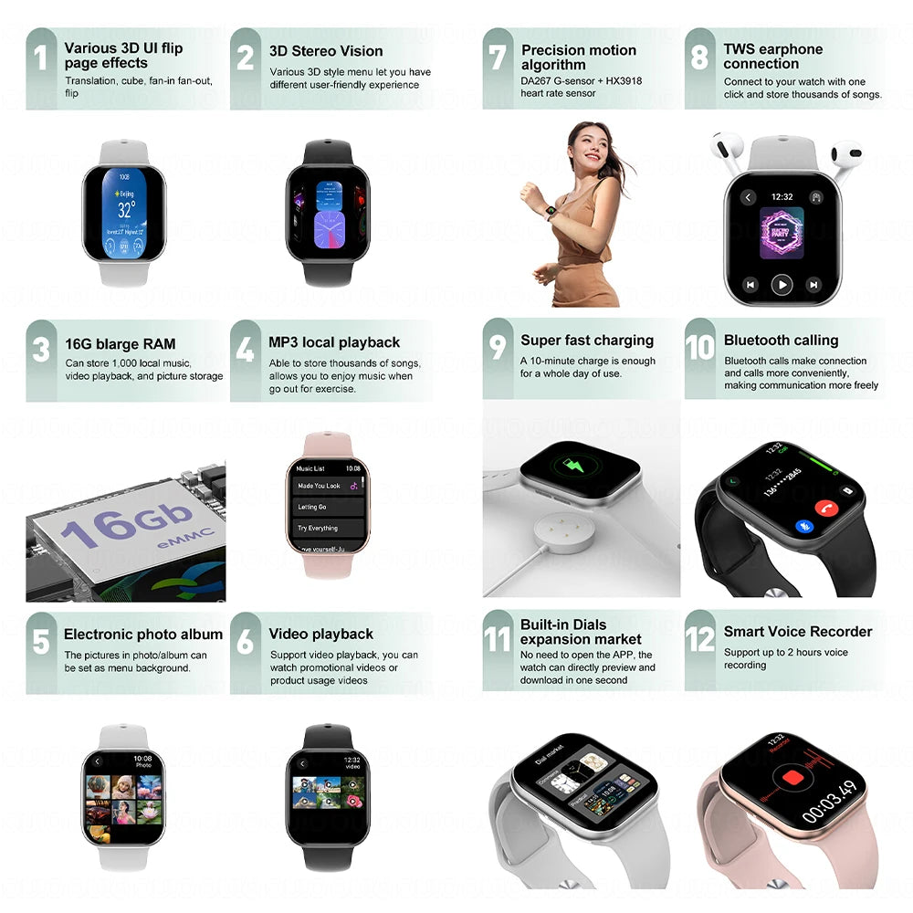 Nuevo reloj inteligente DT 10 con memoria grande de 16GB NFC, brújula de visión estéreo 3D, modo Muiti-Sport, reloj inteligente resistente al agua con llamadas Bluetooth
