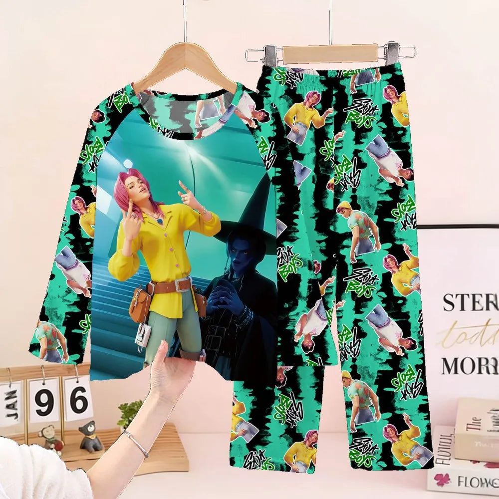 2 unid/set conjunto de pijamas para niño niña niños de 3 a 4 5 6 7 8 9 10 11 12 años de manga larga Kpop Demon Hunters Pijama ropa para niños