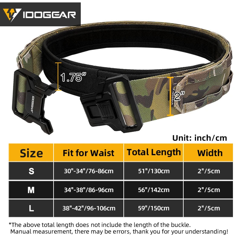IDOGEAR-Cinturón táctico MOLLE de 2 ", cinturón MOLLE de liberación rápida con interior exterior ajustable para hombres, deportes al aire libre Airsoft 3444