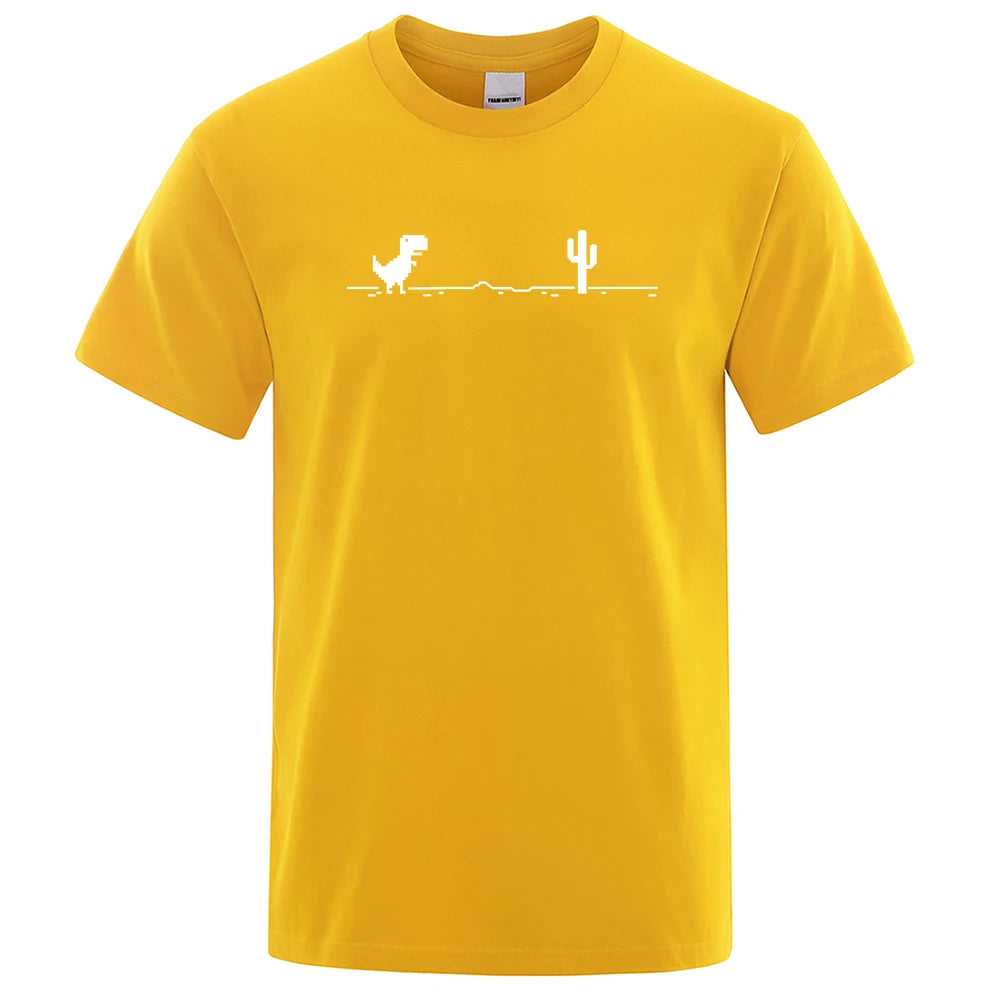 Camisetas para hombre con estampado de dinosaurio y Cactus, camisetas divertidas, Camiseta de algodón de verano para hombre, camisetas informales con cuello redondo, ropa de calle, Top básico