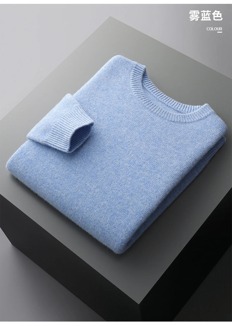 Suéter de lana para hombre Otoño e Invierno nuevo cuello redondo suelto Color sólido invierno engrosamiento camisa de fondo