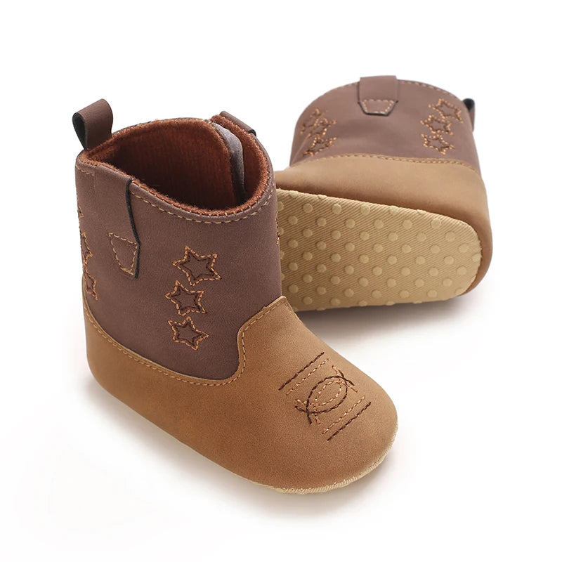 Baby Western Cowboy Boots Star Embroidered Soft Anti-Slip Sole Baby Steps First Baby Shoes 0-18M