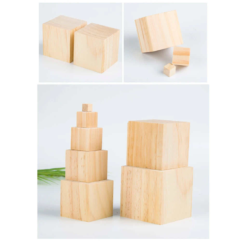 10pc DIY Building Block Unfinished Blank Wooden Natural Wooden Cube Kids Toy Square Block Woodwork Craft Puzzle Making Material