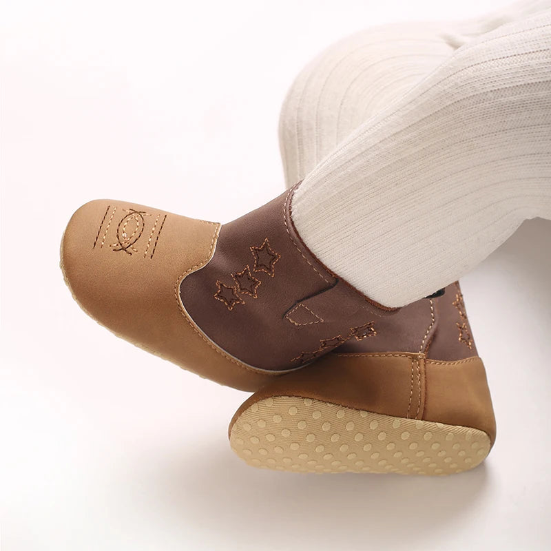 Baby Western Cowboy Boots Star Embroidered Soft Anti-Slip Sole Baby Steps First Baby Shoes 0-18M