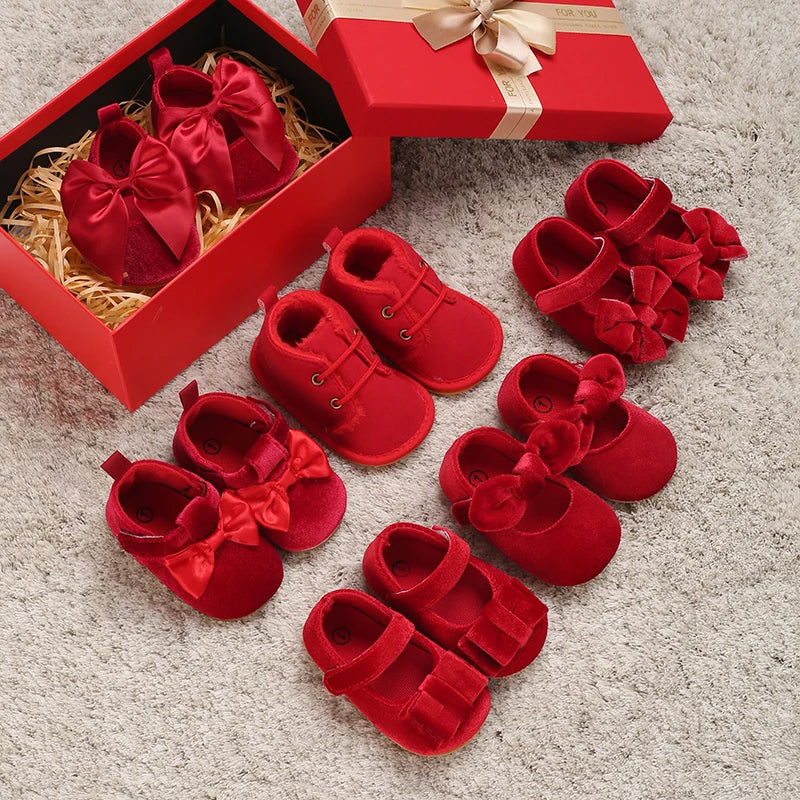 Spring and Autumn New Velvet Baby Shoes Sneakers Non slip Shoes Red Christmas Velvet Children's Shoes