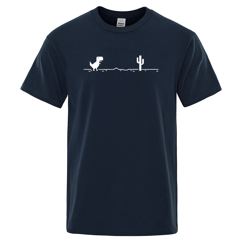 Camisetas para hombre con estampado de dinosaurio y Cactus, camisetas divertidas, Camiseta de algodón de verano para hombre, camisetas informales con cuello redondo, ropa de calle, Top básico