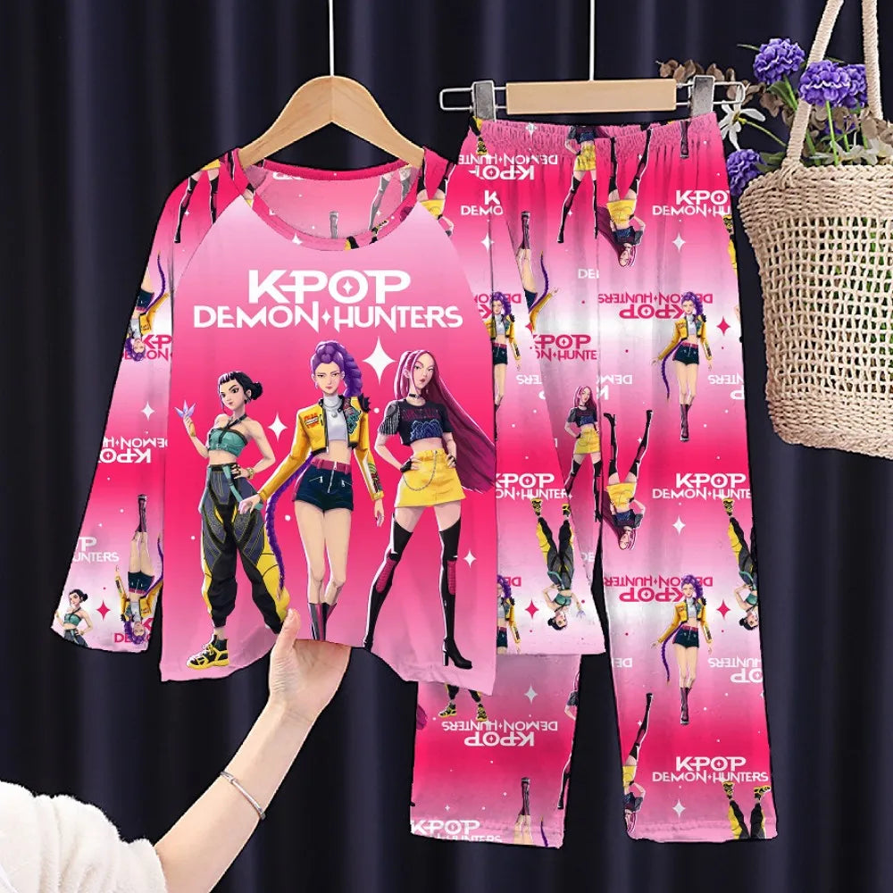 2 unid/set conjunto de pijamas para niño niña niños de 3 a 4 5 6 7 8 9 10 11 12 años de manga larga Kpop Demon Hunters Pijama ropa para niños