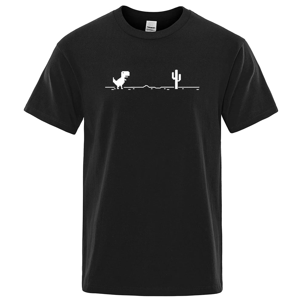 Camisetas para hombre con estampado de dinosaurio y Cactus, camisetas divertidas, Camiseta de algodón de verano para hombre, camisetas informales con cuello redondo, ropa de calle, Top básico