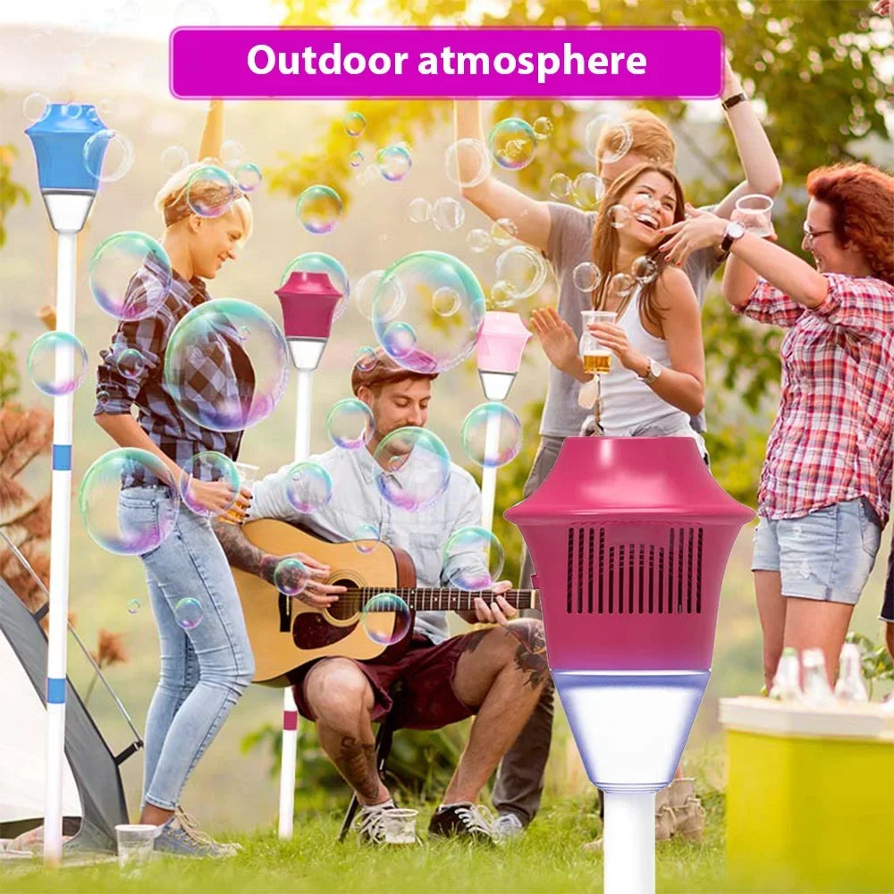 Máquina de burbujas con soporte con luces y música para soplador de burbujas de jabón al aire libre, adecuado para deportes acuáticos, decoración para fiesta de boda, burbujas