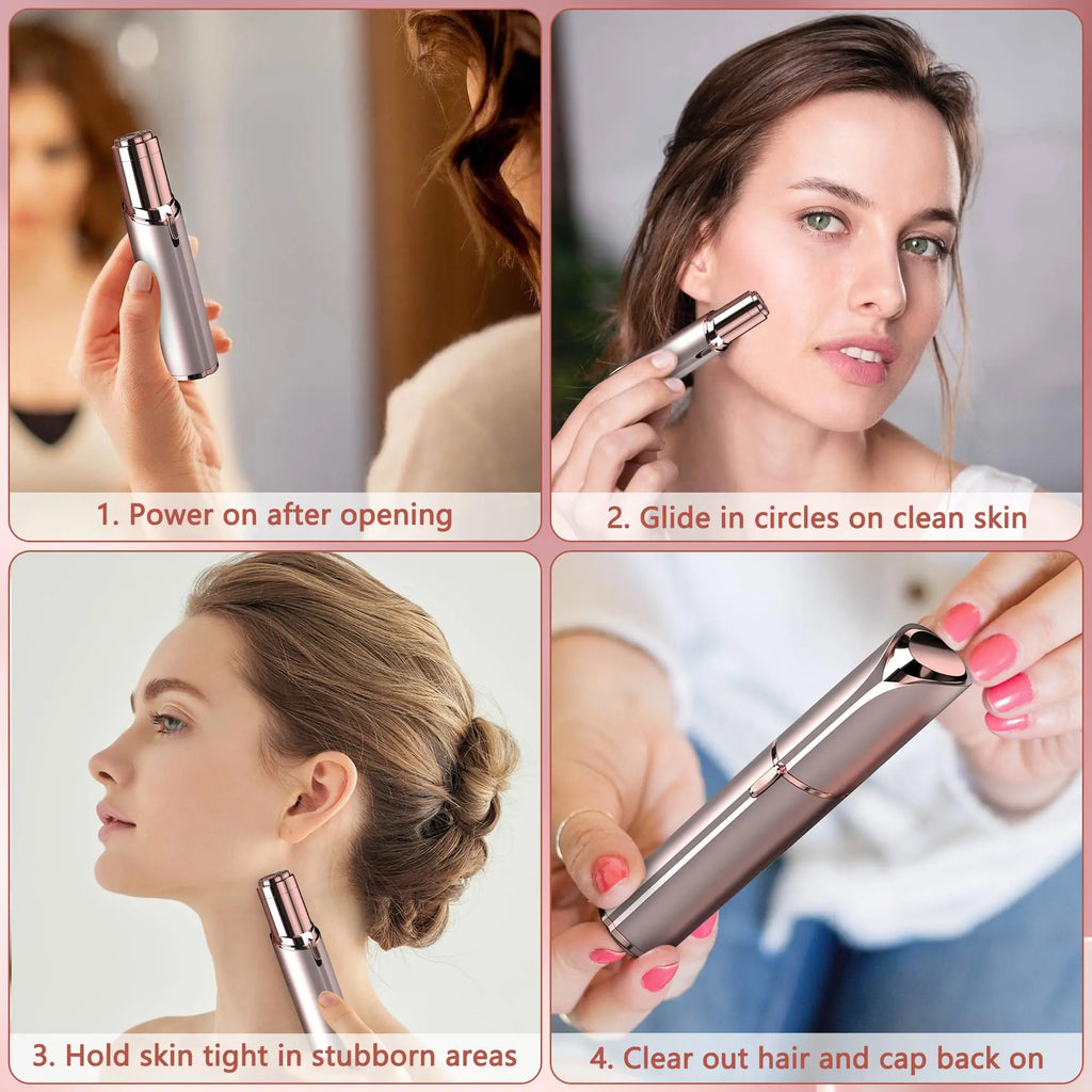 Depiladora facial para mujeres - como se ve en la televisión Afeitadora facial indolora - Dispositivo eléctrico de depilación para rostro, labios, melocotón, pelusa