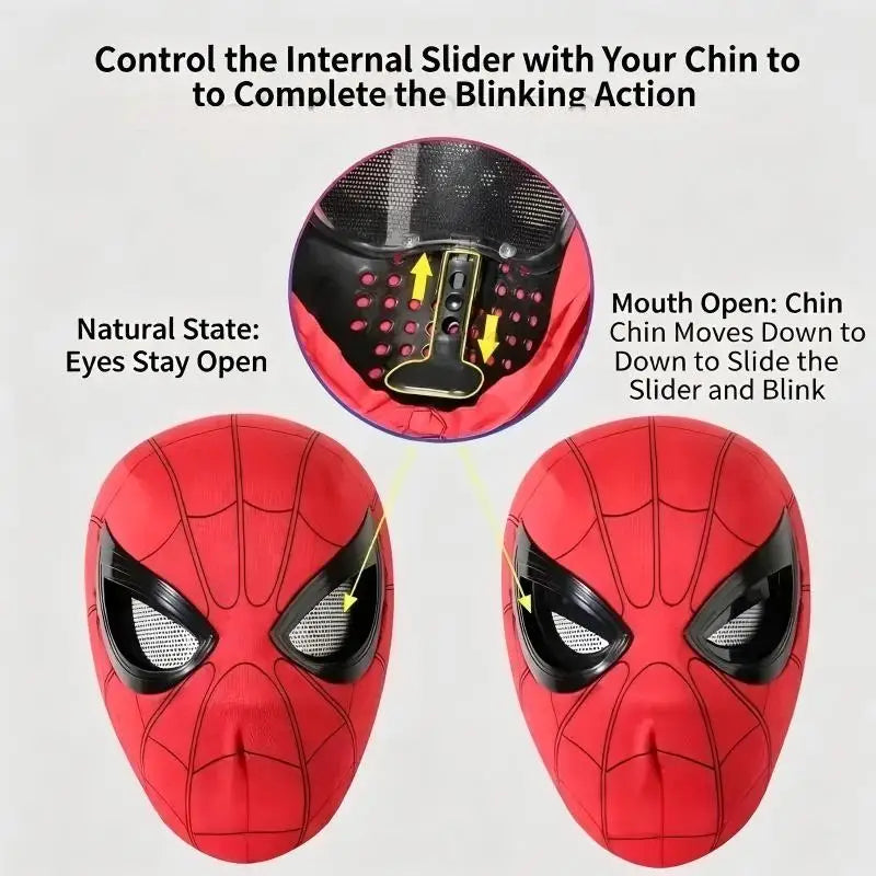 Spider-Man Cosplay Mask with Chin-Controlled Moving Eyes
