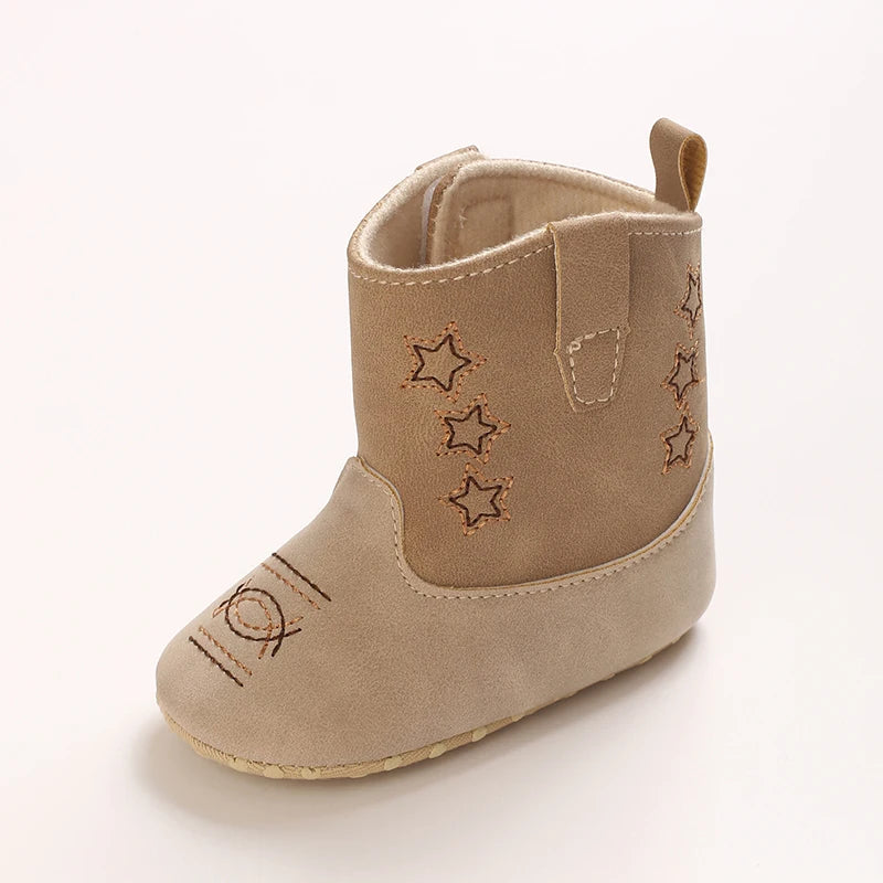 Baby Western Cowboy Boots Star Embroidered Soft Anti-Slip Sole Baby Steps First Baby Shoes 0-18M