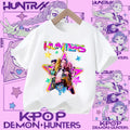 Children's KPOP Demon Hunters movie crewneck cartoon girls' and boys' T-shirt, casual print baby fashion clothing for summer