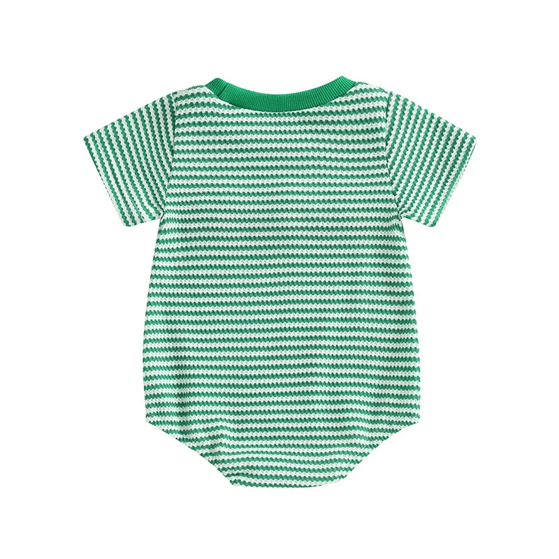 Baby Truck Embroidered Striped Short-Sleeve Romper