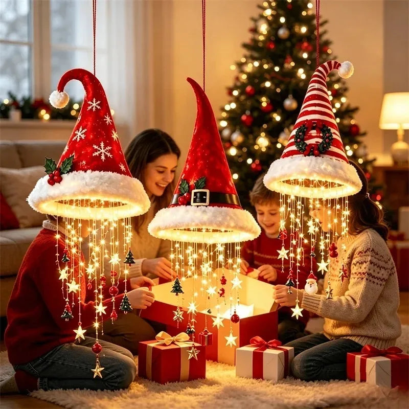 Gorro de Santa LED Colgante con Luz Cálida