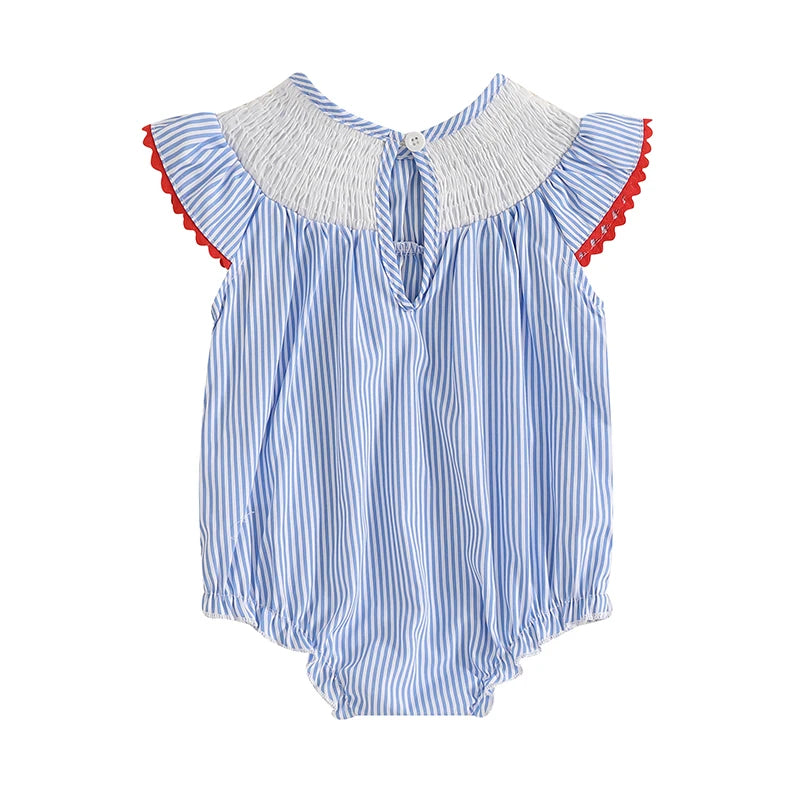 Baby Girl 4th of July Striped Star Romper with Bow