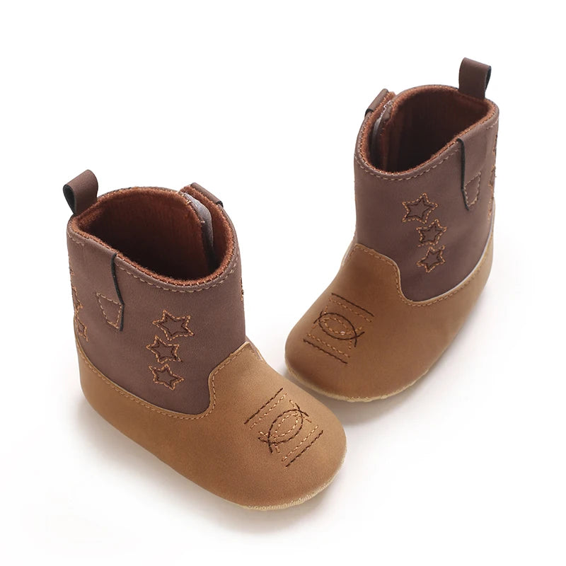 Baby Western Cowboy Boots Star Embroidered Soft Anti-Slip Sole Baby Steps First Baby Shoes 0-18M