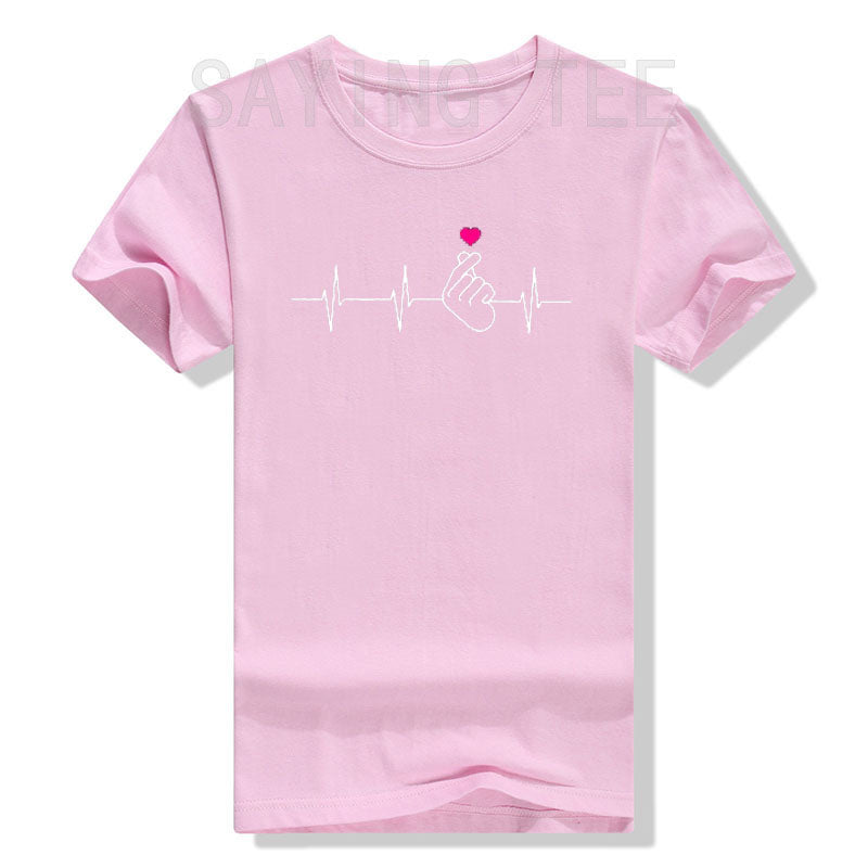 Camisa K-Pop, camiseta de regalo de música Pop coreana con corazón de mano y latido del corazón, camiseta gráfica KPop para fanáticos de la moda, camisetas de manga corta