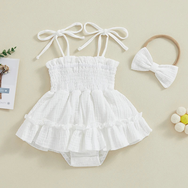 Baby Girl Sleeveless Tie-Strap Romper & Headband